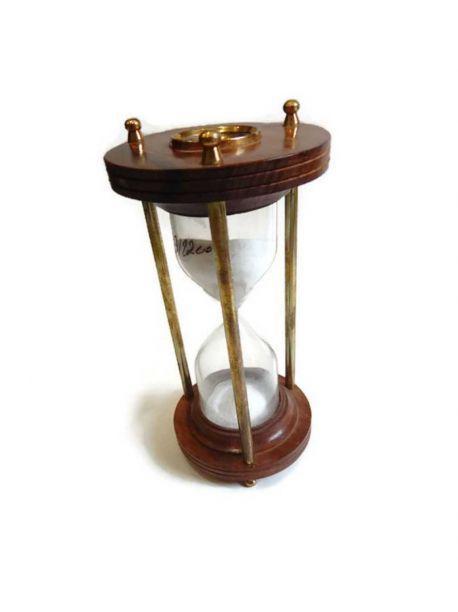Nautical Maritime Hourglass Sand Timer With Working Compass 7 inches
