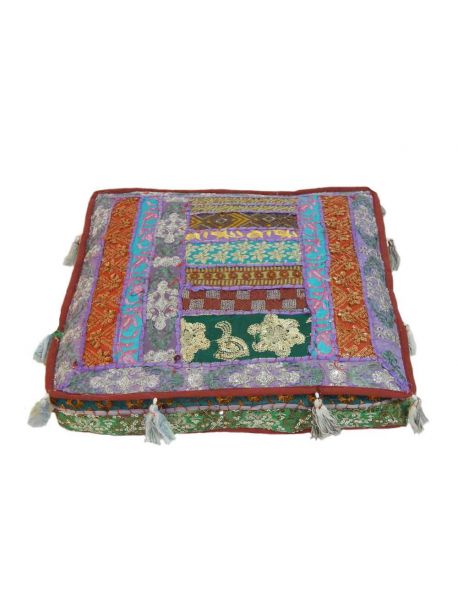 22 inches Indian Floor Cushion Ethnic Pouf Ottoman Art Embroidered Pouffe Foot Stool